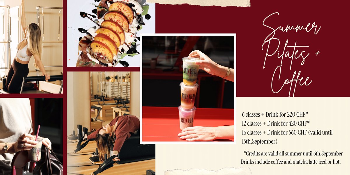 Summer Pilates + Coffee offer at Red and Red Geneva — 6, 12 or 16 classes with a drink included