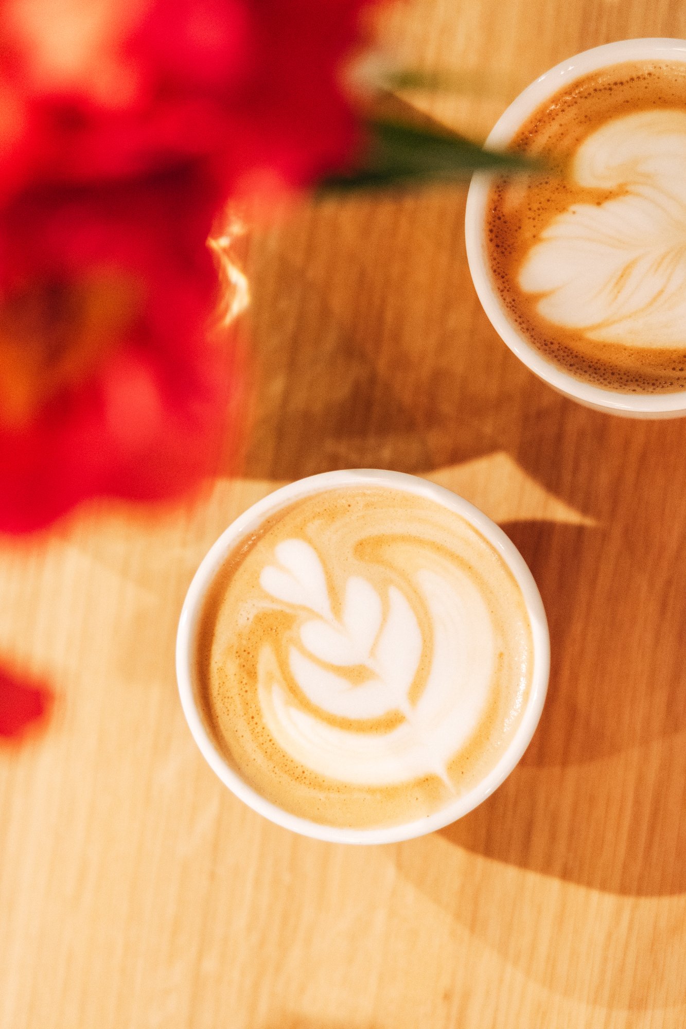 Latte art specialty coffee at Red and Red